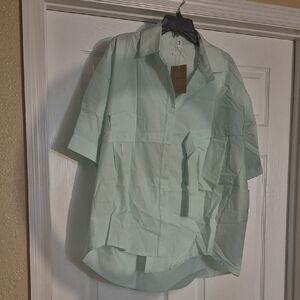 Mint Green Short Sleeve Button-Up Shirt